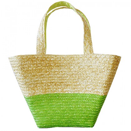 Straw Tote – 12 PCS Woven Wheat Straw Tote - 2 Tones - Lime - BG-R11052LM